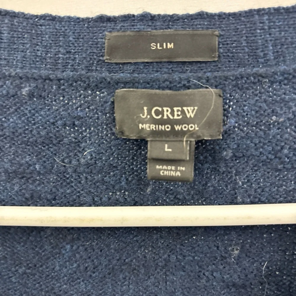 J Crew Sweater Mens L Blue Grandpa Cardigan 100% Merino Wool Elbow Patch Slim